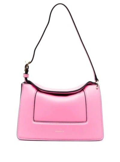 Wandler Micro Penelope' Pink Shoulder Bag With Logo Print In Leather