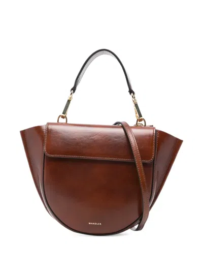 Wandler Mini Hortansia Flap Top Handle Tote Bag In Brown
