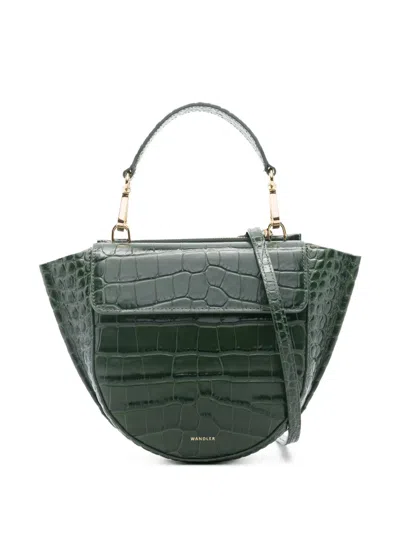 Wandler Mini Hortensia Crocodile-embossed Half-moon Tote Bag In Green