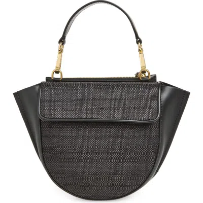 Wandler Mini Hortensia Leather & Raffia Handbag In Black