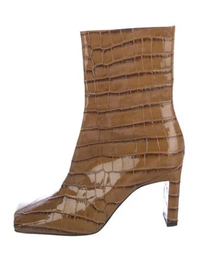 Pre-owned Wandler Patent Leather Animal Print Boots In Brown