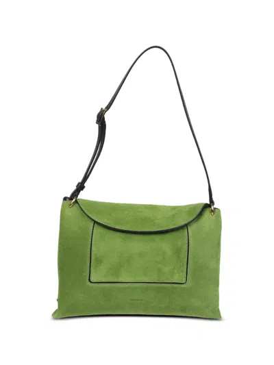 Wandler Penelope Suede Logo-print Shoulder Bag In Green