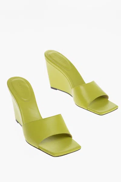 Wandler Square Toe Leather Gaia Sandals With Wedge 9cm In Green