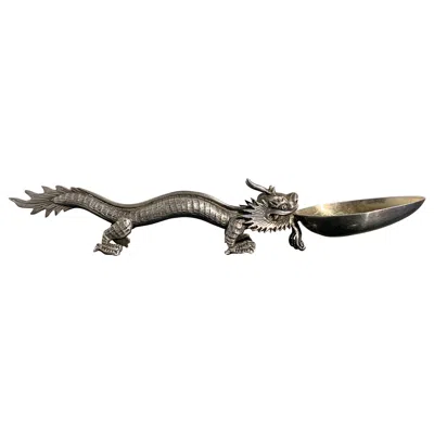 Pre-owned Wang Hing & Co. Chinese Export Silver Dragon Spoon By , Late 19th Century In Black
