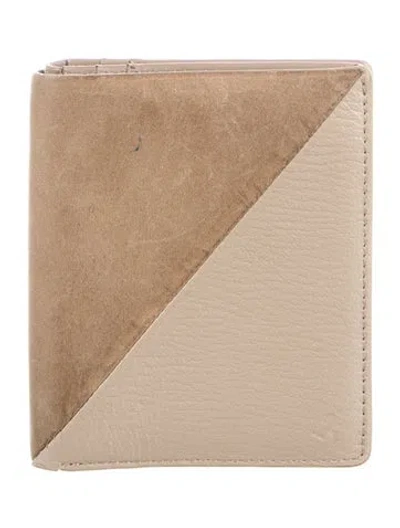 Pre-owned Want Les Essentiels De La Vie Leather Colorblock Pattern Compact Wallet In Neutrals