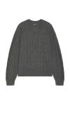 Wao Cable Knit V-neck Sweater In 차코