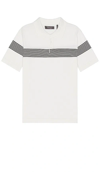 Wao Chest Stripe Polo In Ivory & Black
