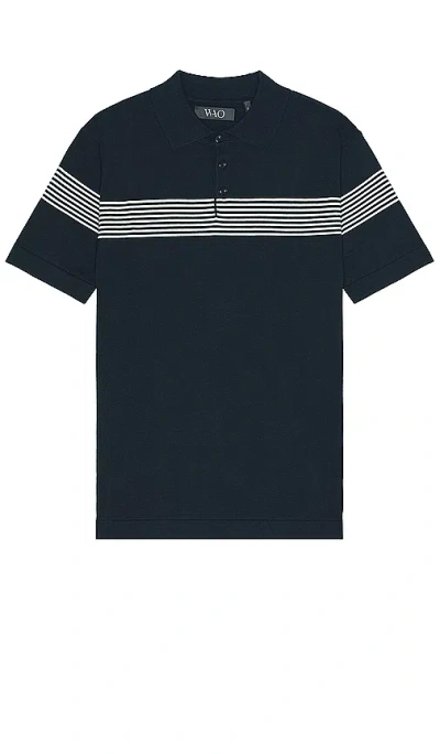 Wao Chest Stripe Polo In Navy & Ivory