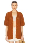 Wao Open Knit Camp Shirt In Brown