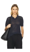 Wao Open Knit Short Sleeve Polo In 藏青色