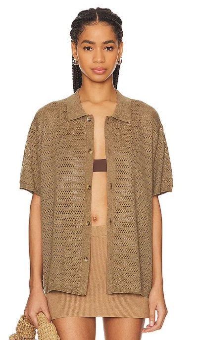 Wao Open Knit Short Sleeve Shirt In Taupe