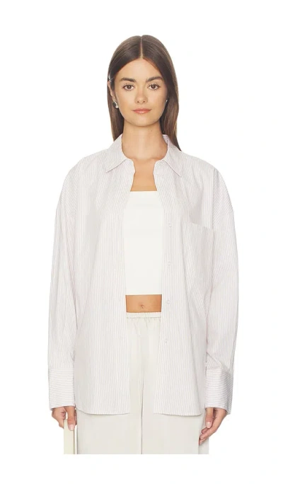 Wao Poplin Button Up In Neutral Stripe