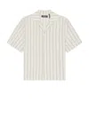 Wao Textured Stripe Camp Shirt In Cream & Blue