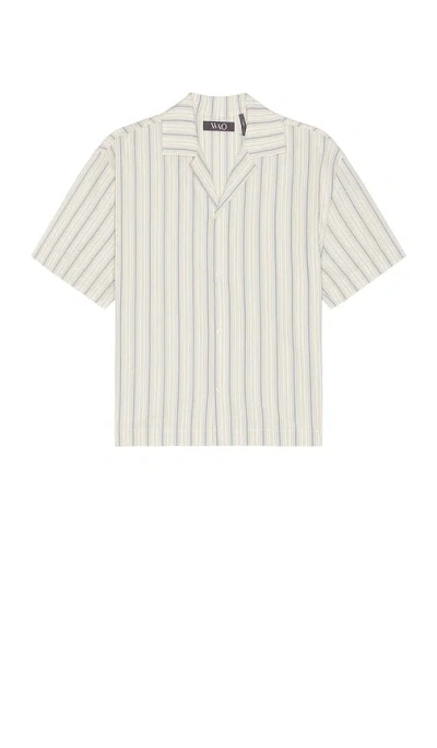 Wao Textured Stripe Camp Shirt In Cream & Blue