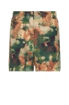 Wao The Swim Short In Olive Brown Abstract