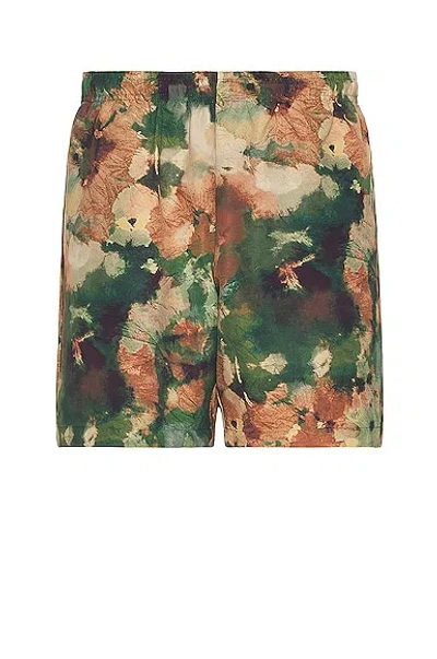 Wao The Swim Short In Olive Brown Abstract