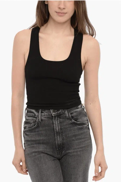 Wardrobe.nyc Ribbed Stretch Cotton Cropped Tank Top In Black