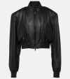 Shop Wardrobe.nyc Cropped Leather Bomber Jacket In Black