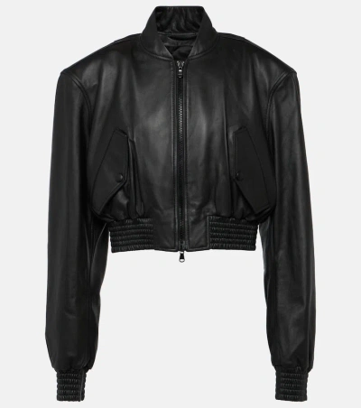Wardrobe.nyc Cropped Leather Bomber Jacket In Black