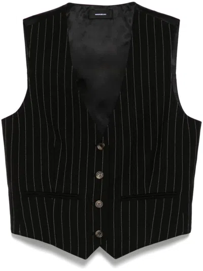 Wardrobe.nyc Striped Waistcoat In Bps Black Pinstripe