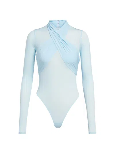 Wardrobe.nyc Long-sleeve Bodysuit With Crisscross Straps In Blue