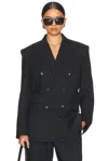 Wardrobe.nyc Double Breasted Blazer In Black Pinstripe