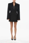 Wardrobe.nyc Double-breasted Sculpted Blazer With Satin Details In Black