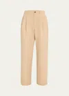 Wardrobe.nyc Pleated Cotton-blend Drill Chino Pants In Khaki