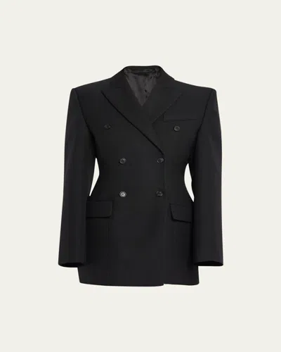 Wardrobe.nyc Double-breasted Contour Wool Blazer In Black