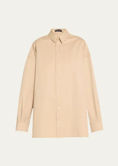 Wardrobe.nyc Drill Button Down Oversized Mini Shirt Dress In Khaki