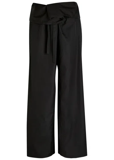 Wardrobe.nyc Fisherman Wrap-front Cotton-blend Poplin Trousers In Black