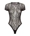 Wardrobe.nyc Lace Cap Sleeve Nylon Bodysuit