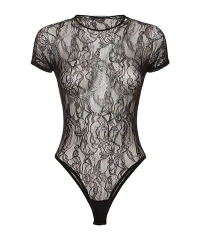 Wardrobe.nyc Lace Cap Sleeve Nylon Bodysuit