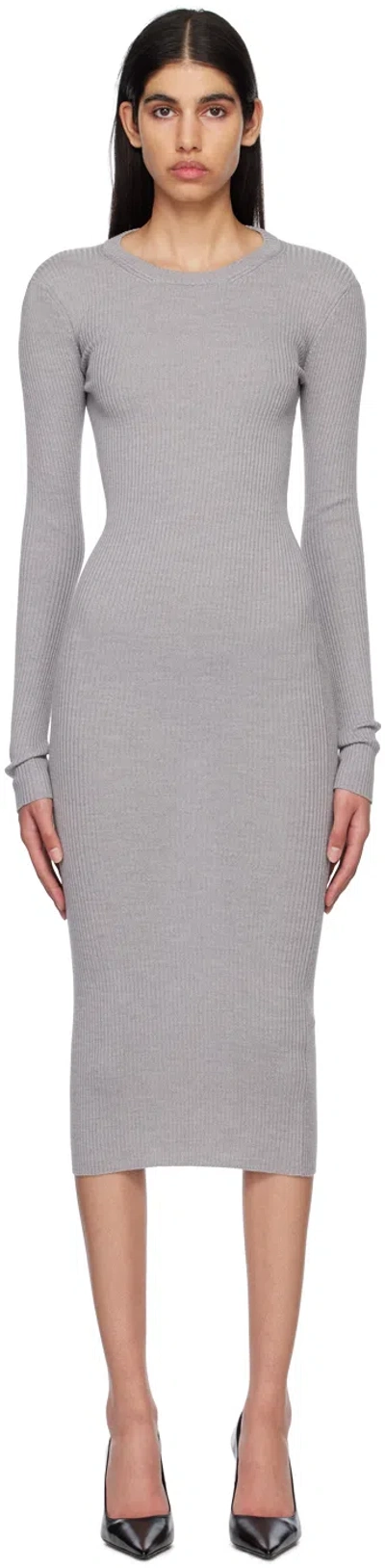 Wardrobe.nyc Gray Long Sleeve Midi Dress In Grey