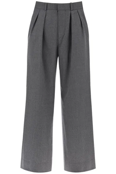 Wardrobe.nyc High-waisted Wide Leg Flannel Trousers For Women In Grey