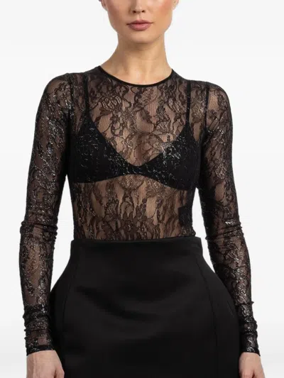 Wardrobe.nyc Lace Long-sleeve Bodysuit In Black