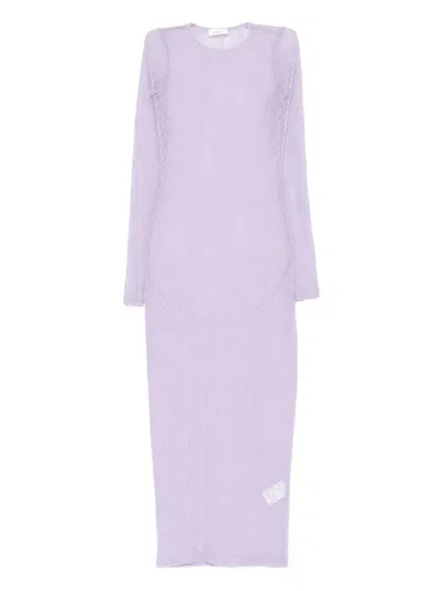 Wardrobe.nyc Lace Long-sleeve Midi Dress In Purple