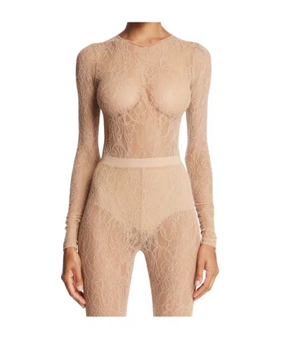 Wardrobe.nyc Lace Long-sleeves Bodysuit In Neutral