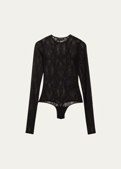 Wardrobe.nyc Lace Long-sleeve Bodysuit In Black