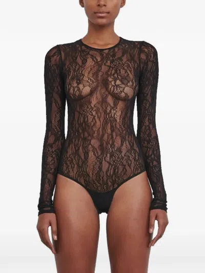 Wardrobe.nyc Lace Long-sleeve Bodysuit In Black