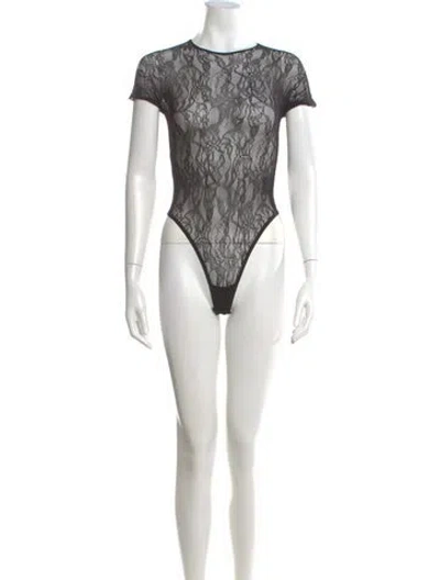 Pre-owned Wardrobe.nyc Lace Pattern Crew Neck Bodysuit W/ Tags In Black