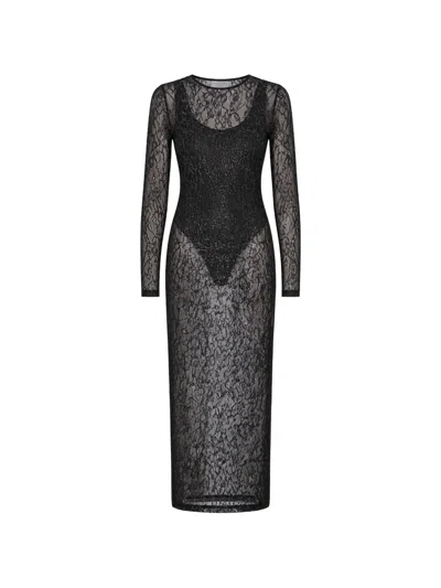 Wardrobe.nyc Lace-detail Long-sleeve Midi Dress In Black
