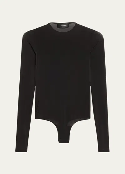 Wardrobe.nyc Long Sleeve Sheer Bodysuit In Black