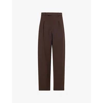 Wardrobe.nyc Womens Dark Brown High-rise Wide-leg Virgin-wool Trousers