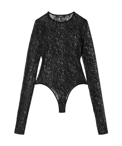 Wardrobe.nyc Metallic Lace Bodysuit In Black