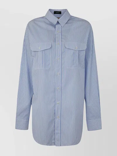 Wardrobe.nyc Mini Shirt Dress Striped Pattern In Blue