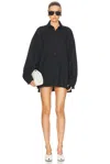 Wardrobe.nyc Oversize Shirt Mini Dress In Black Pinstripe