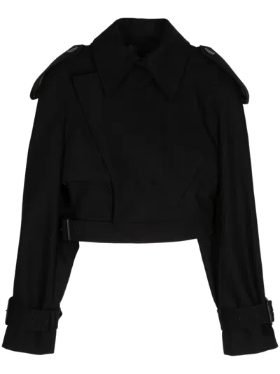 Wardrobe.nyc Perfecto Cropped Trench Jacket In Black
