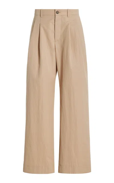 Wardrobe.nyc Pleated Cotton-blend Drill Chino Pants In Khaki