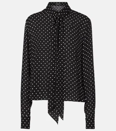 Wardrobe.nyc Polka-dot Tie-neck Silk Blouse In Black